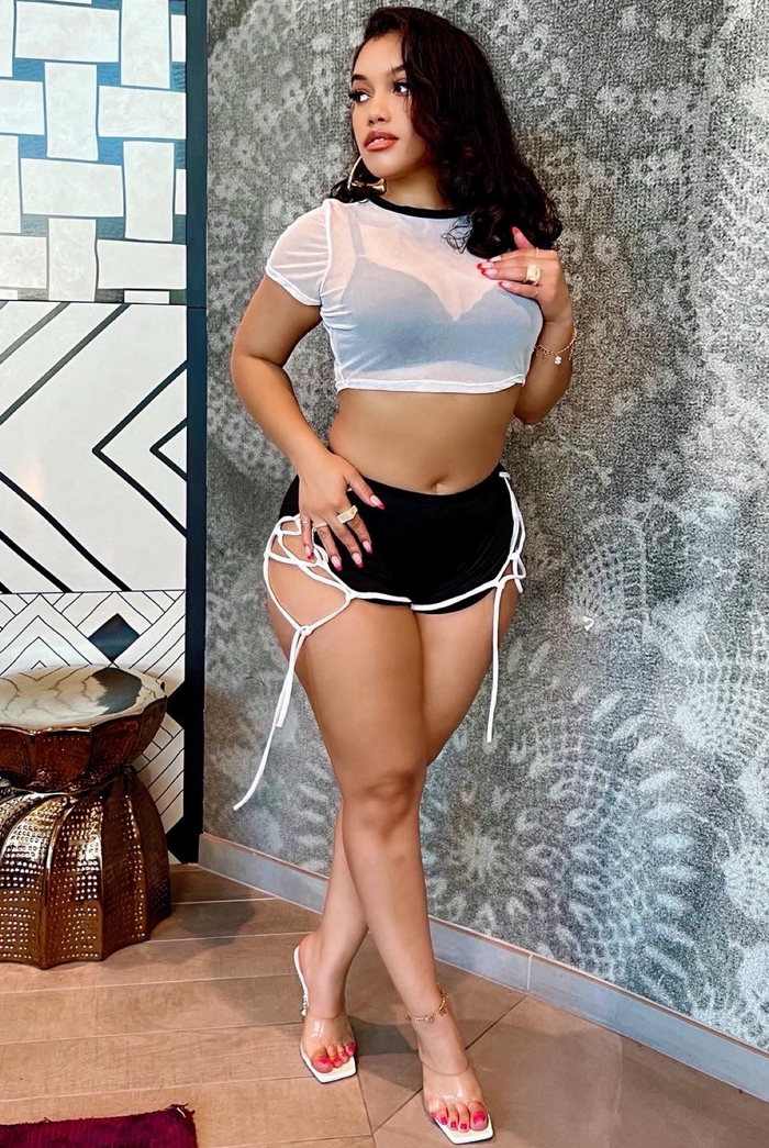 Hot Girl Summer Vibes - Side Tie Up Mesh Crop Short Set