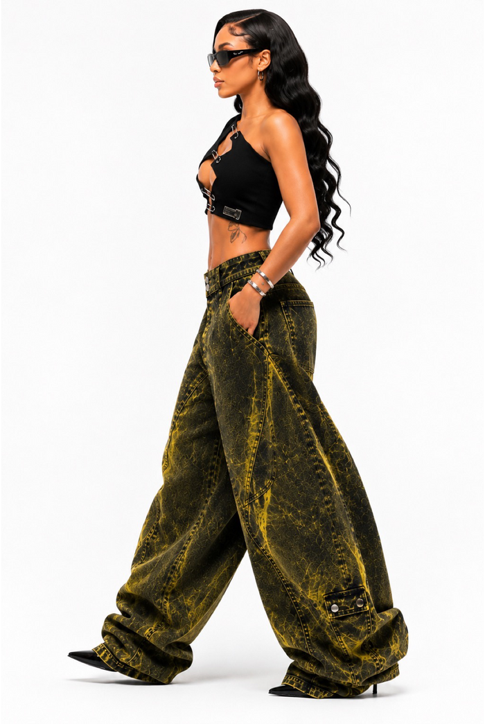 I Do This - Oversized Cargo Asymmetric Waist Balloon Fit Denim Jeans