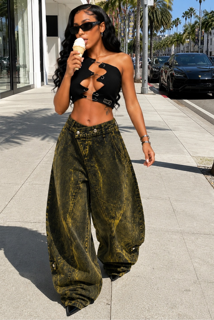 I Do This - Oversized Cargo Asymmetric Waist Balloon Fit Denim Jeans