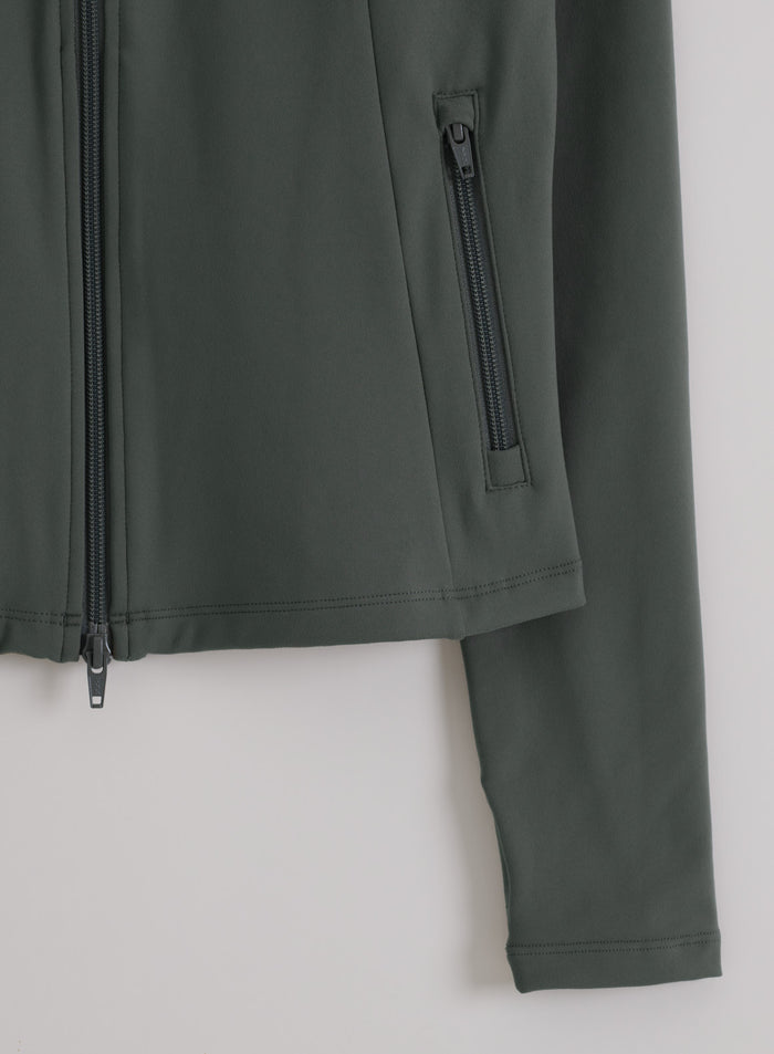 Muratinvihreä aim'n Sense Zip Jacket, jossa on kaksisuuntainen vetoketju ja toiminnallinen vetoketjullinen sivutasku.