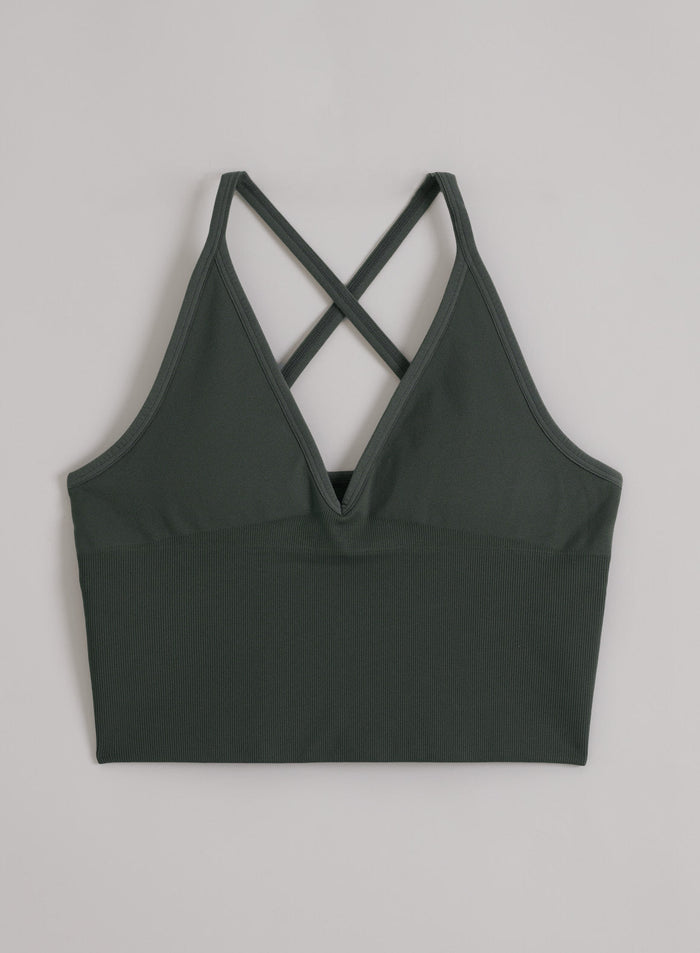 Ivy-vihreä Shape Seamless Cross Back Bralette ristiinselällä ja ribatuilla yksityiskohdilla, aim'n.