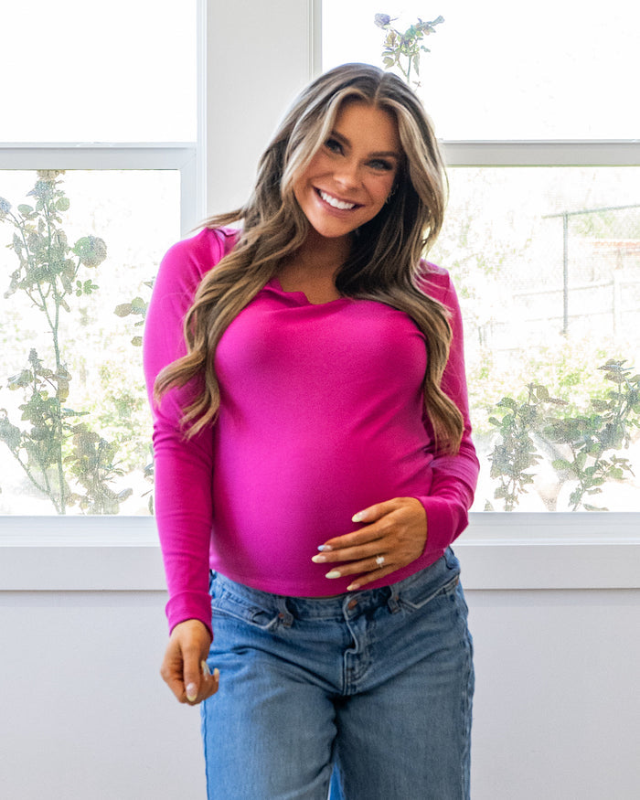 Jess Long Sleeve Knit Scoop Neck Top - Baby Blue Be Cool
