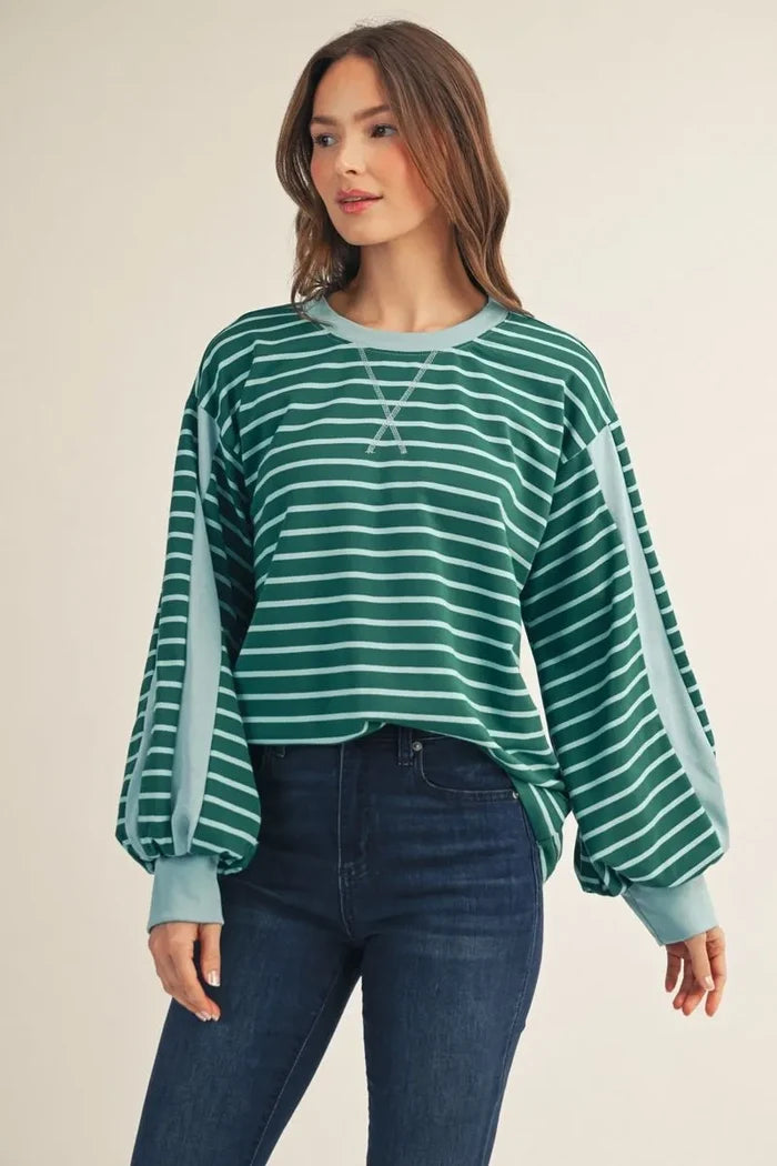 Jodifl Long Sleeve Striped Top In Hunter Green