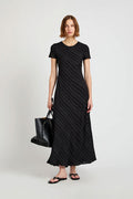 Joss Dress in Woven Stripe Flou - Black White