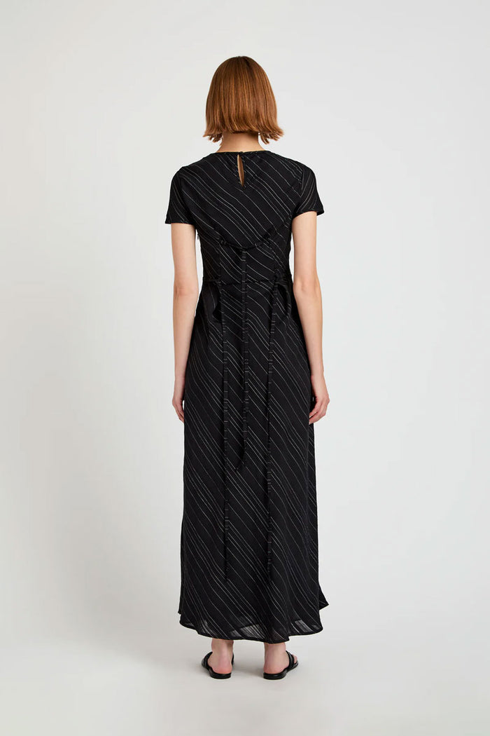 Joss Dress in Woven Stripe Flou - Black White