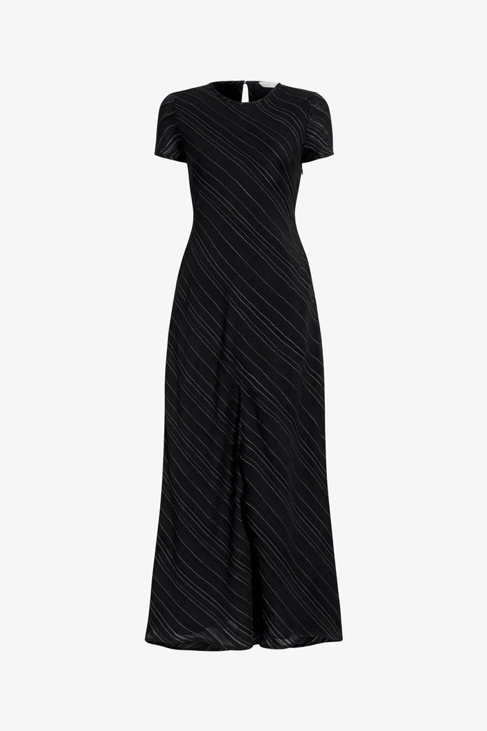 Joss Dress in Woven Stripe Flou - Black White