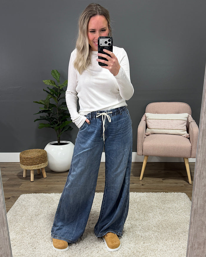 Judy Blue Open Up Elastic Waist Palazzo Jeans Judy Blue