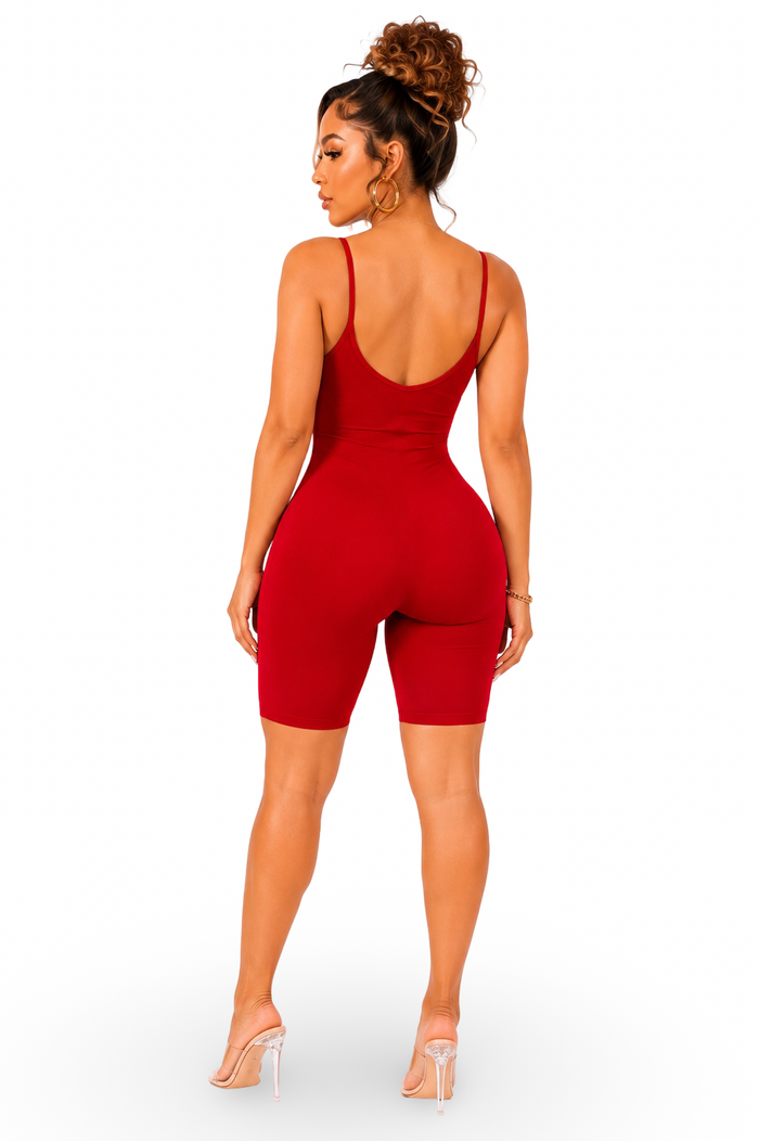 Just Because - Basic Stretch Bodycon Spaghetti Strap Bermuda Romper