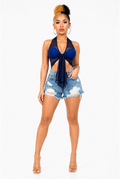 Just Let Go - Sleeveless Stretch Mesh Front Self Tie Crop Top