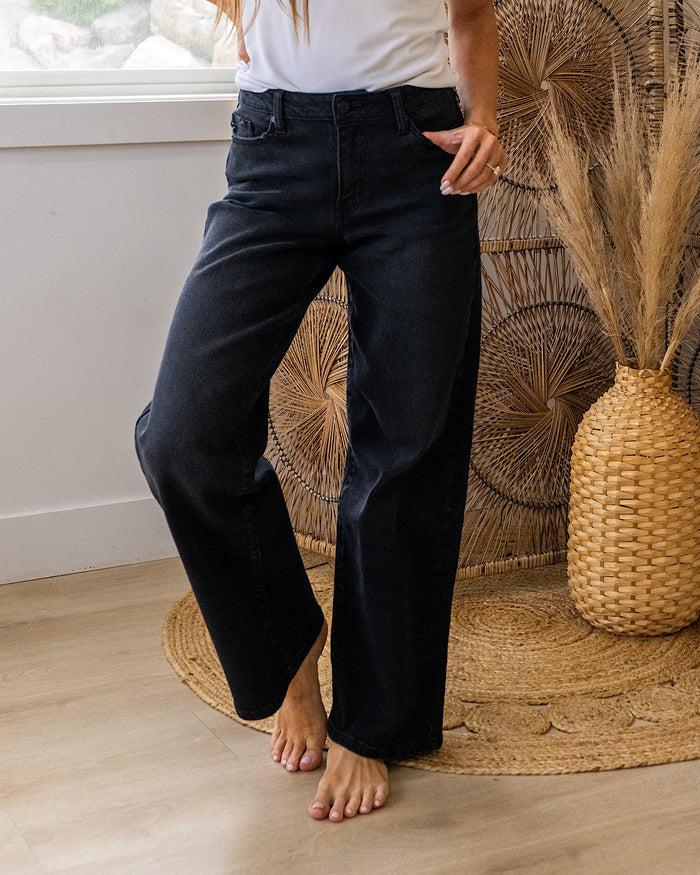 KanCan Flaunt It Non Distressed Wide Leg Jeans - Black SALE KanCan