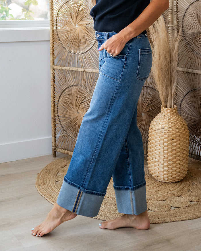 KanCan Risk Taker Rolled Hem Wide Leg Jeans FINAL SALE KanCan