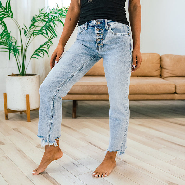 KanCan Tell Me Acid Wash Fray Hem Straight Jeans KanCan