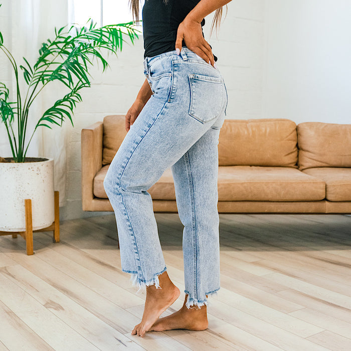 KanCan Tell Me Acid Wash Fray Hem Straight Jeans KanCan