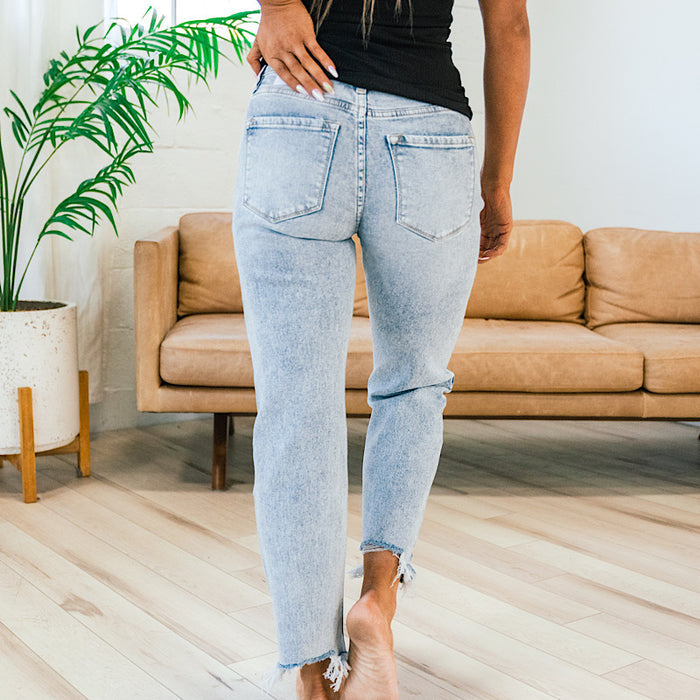 KanCan Tell Me Acid Wash Fray Hem Straight Jeans KanCan