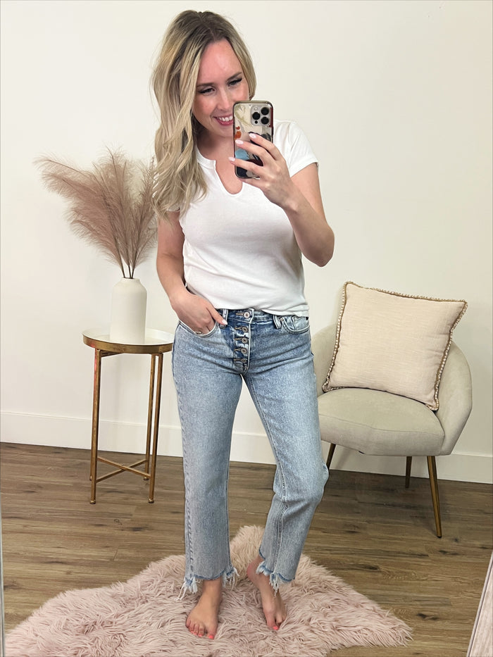 KanCan Tell Me Acid Wash Fray Hem Straight Jeans KanCan