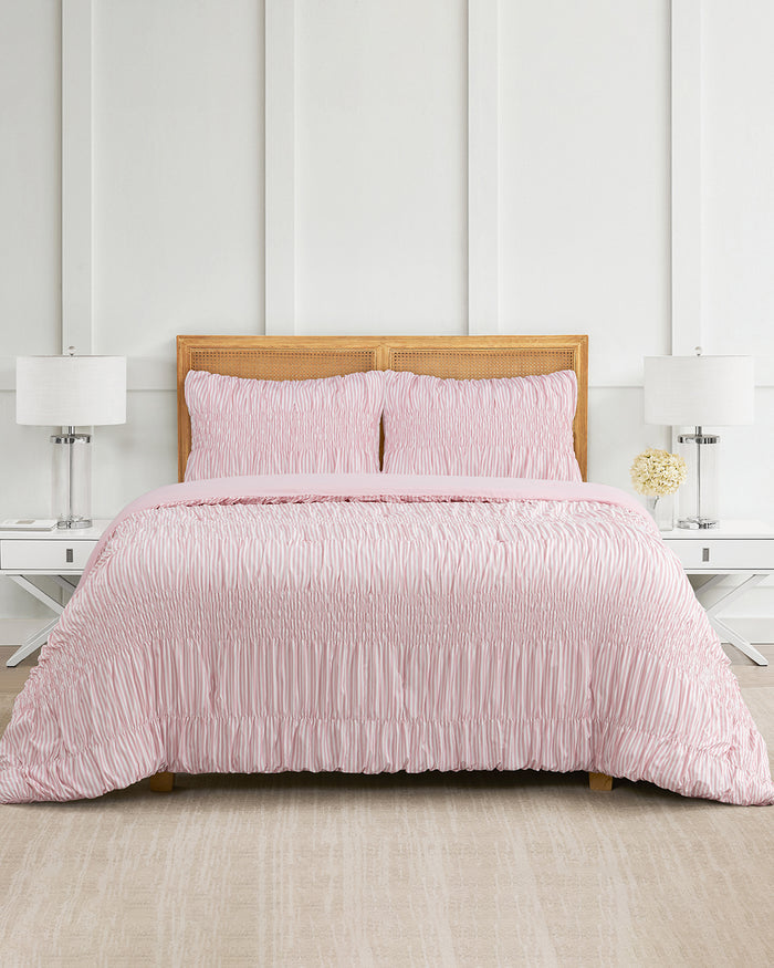 Kara Pinstripe Pink Comforter Set