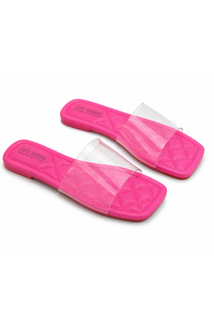 Keko – Flat Clear Band Quilt Detail Sole Sandal Slides for Women