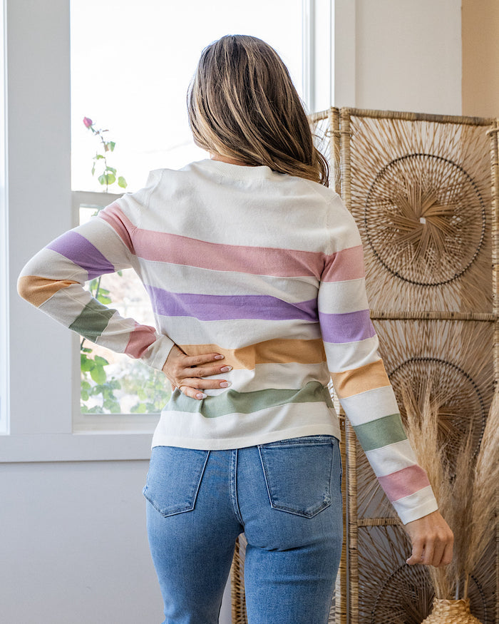 Kelsey Multi Color Striped Fine Knit Sweater - Pink & Lavender FINAL SALE Staccato