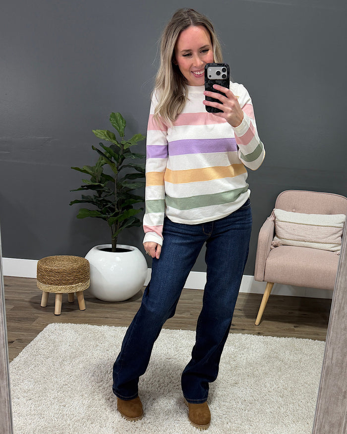 Kelsey Multi Color Striped Fine Knit Sweater - Pink & Lavender FINAL SALE Staccato