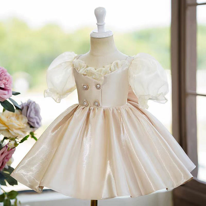 Lace Satin Flower Girl Dress With Bow Champagne J792