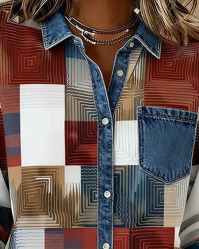 Laluna® | Color Block Shirt Fashionable Collar