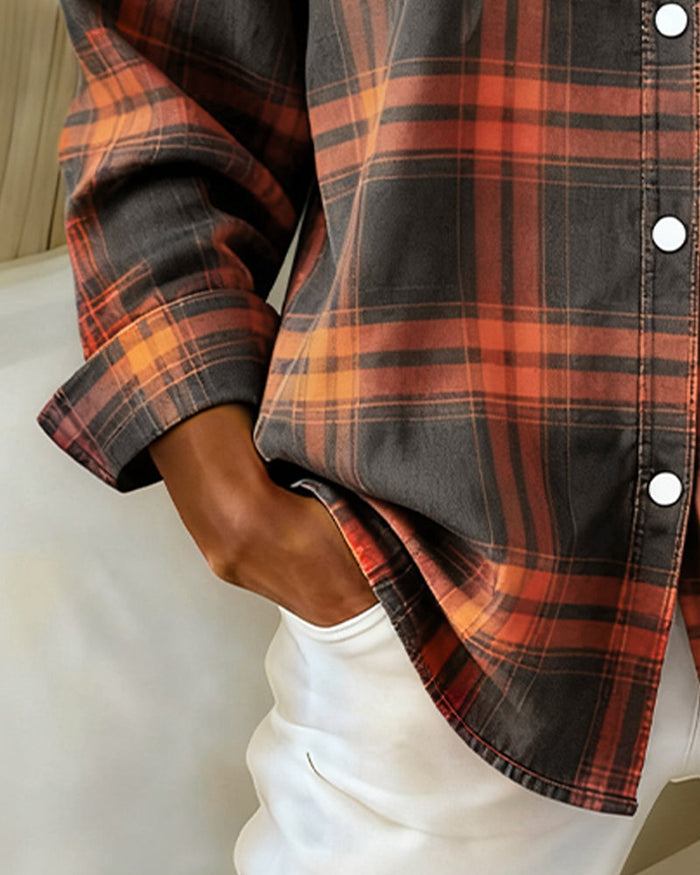 Laluna® | Shirt with Check Pattern and Notched Collar