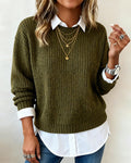 Laluna® | Sweater With Shirt Collar And Patchwork Design