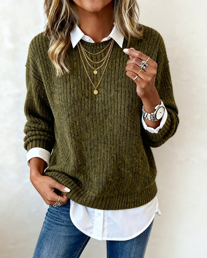 Laluna® | Sweater With Shirt Collar And Patchwork Design