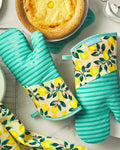 Lemon Blossom Silicone Oven Mitt Set