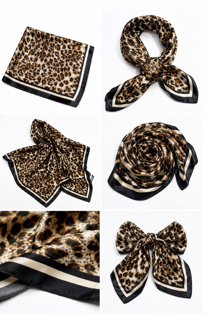 Leopard Silky Square Bandana Scarf