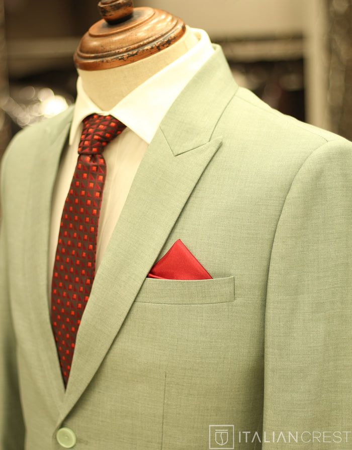 Light Green Wool Feel Peak Lapel Suit