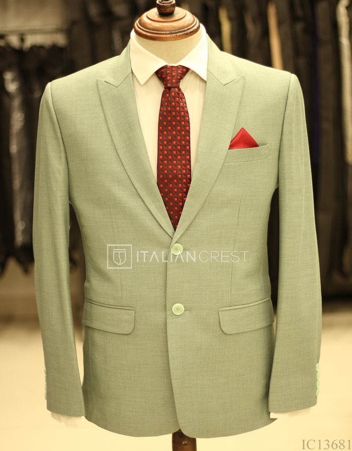 Light Green Wool Feel Peak Lapel Suit