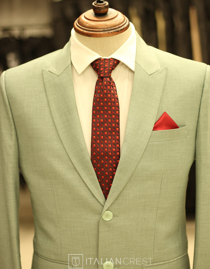 Light Green Wool Feel Peak Lapel Suit