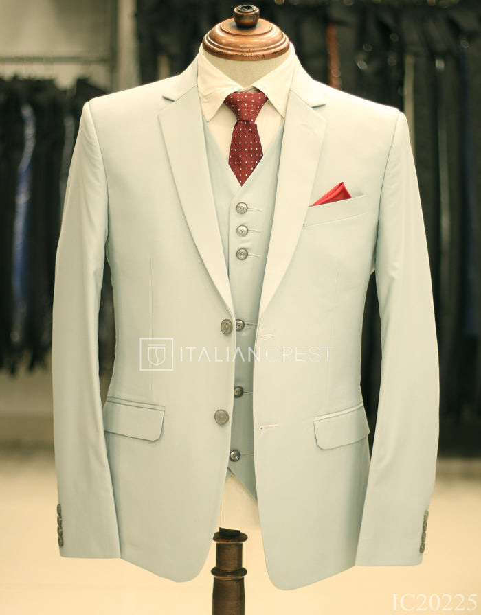 Light Grey 3-Piece Notch Lapel Suit
