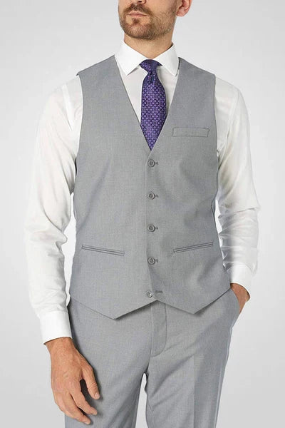 Light Grey 3 Piece Slim Fit Suit with Vest