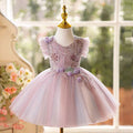 Lilac Floral Flower Girl Dress Knee-Length Lace J481