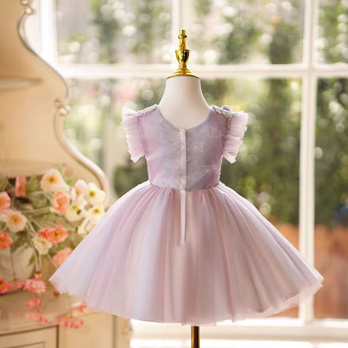Lilac Floral Flower Girl Dress Knee-Length Lace J481