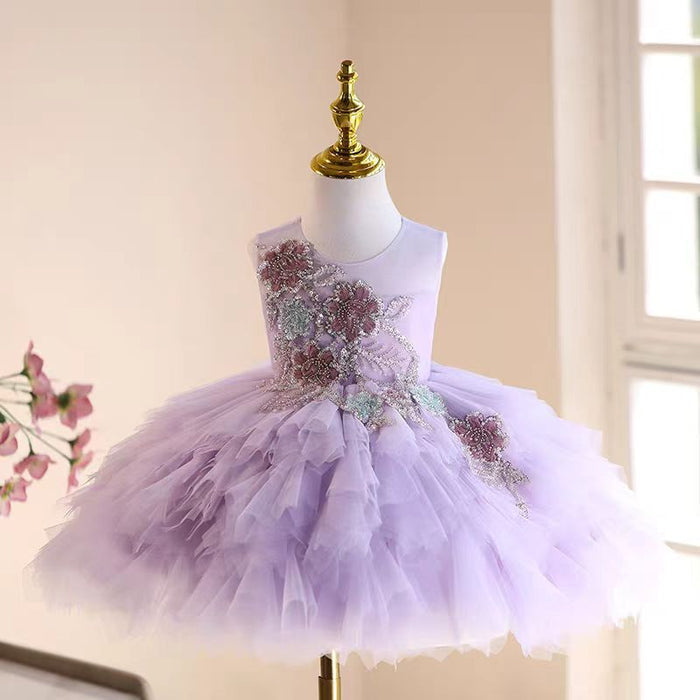 Lilac Lace  Flower Girl Dress for Princess Party Birthday J542