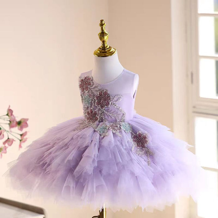 Lilac Lace  Flower Girl Dress for Princess Party Birthday J542