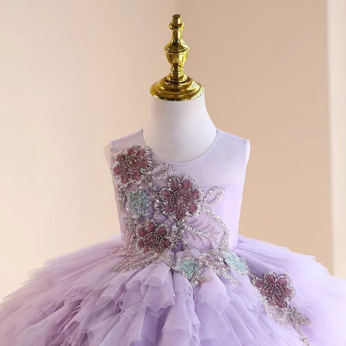Lilac Lace  Flower Girl Dress for Princess Party Birthday J542