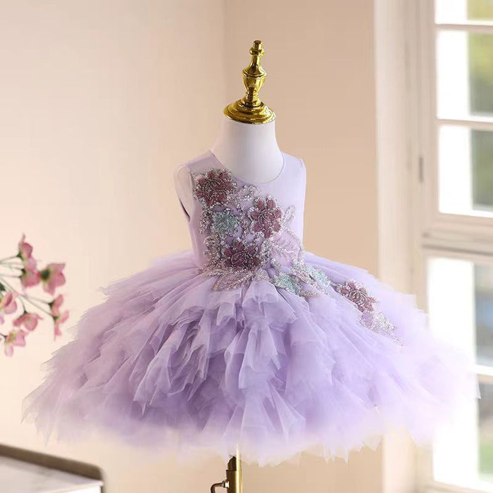 Lilac Lace  Flower Girl Dress for Princess Party Birthday J542