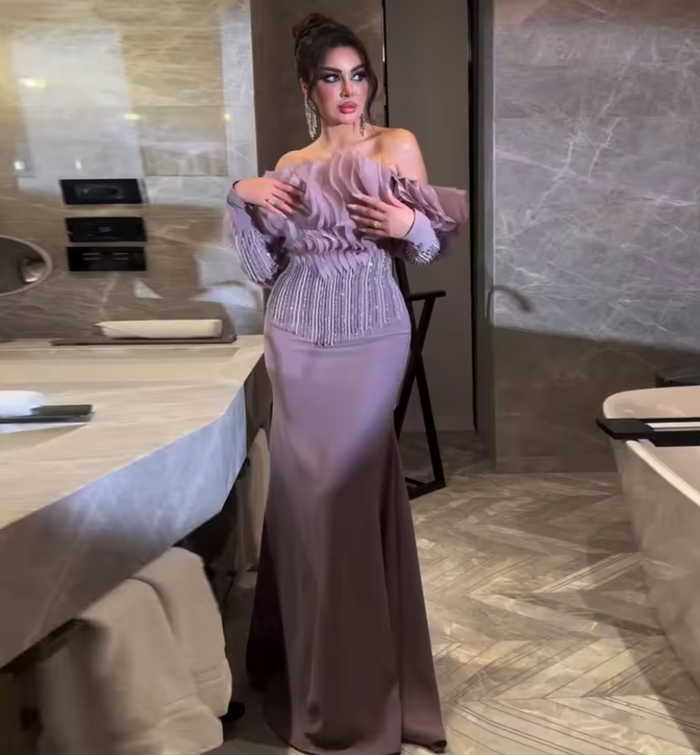 Lilac Off Shoulder Mermaid Evening Dress XD-006