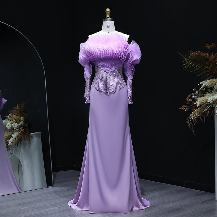 Lilac Off Shoulder Mermaid Evening Dress XD-006