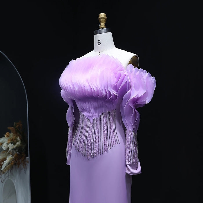 Lilac Off Shoulder Mermaid Evening Dress XD-006