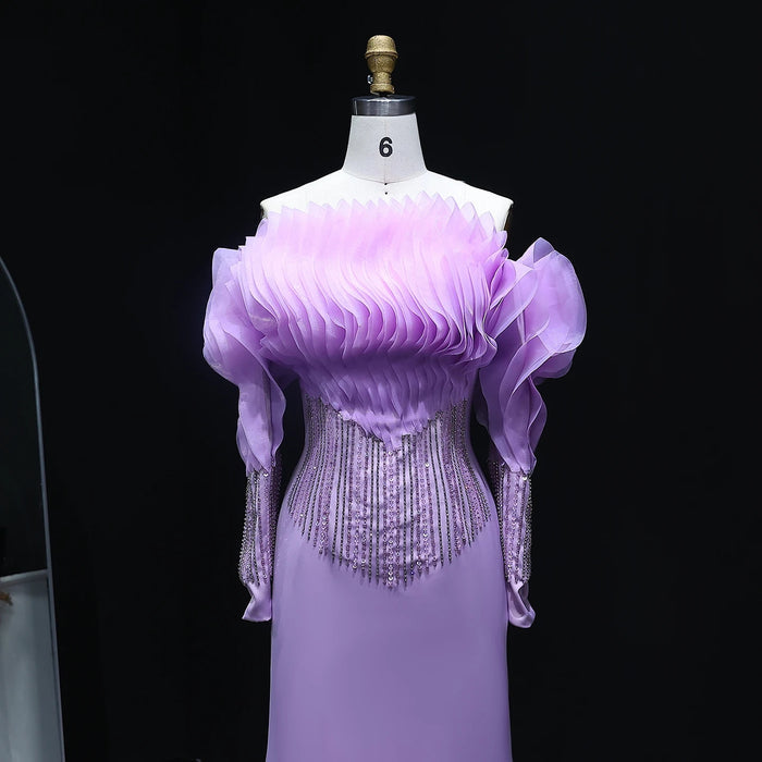 Lilac Off Shoulder Mermaid Evening Dress XD-006