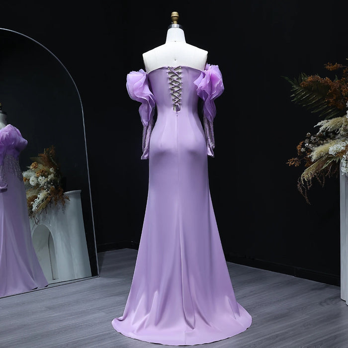 Lilac Off Shoulder Mermaid Evening Dress XD-006