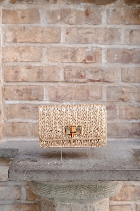 Lisi Lerch - Lilly - Gold Woven Straw Clutch - Bamboo Toggle -