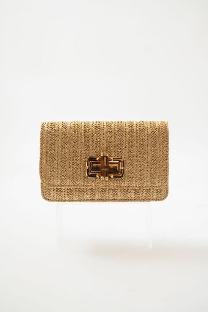 Lisi Lerch - Lilly - Gold Woven Straw Clutch - Bamboo Toggle -