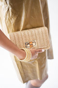 Lisi Lerch - Lilly - Gold Woven Straw Clutch - Bamboo Toggle -