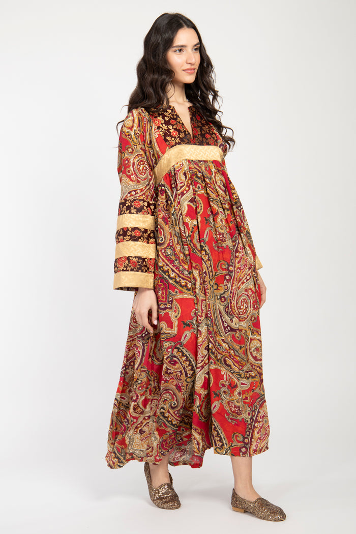 Linda Silk Red & Gold Dress